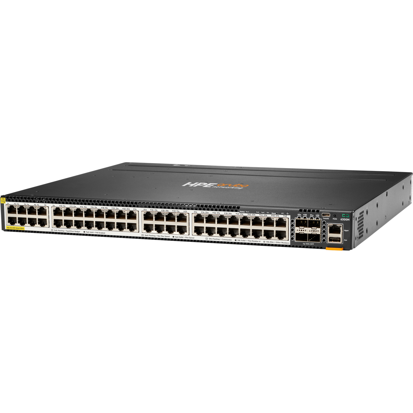 HPE Aruba Networking CX 6300M 48p Smart Rate 1G/2.5G/5G Class6 PoE 4p SFP56 50G TAA Switch