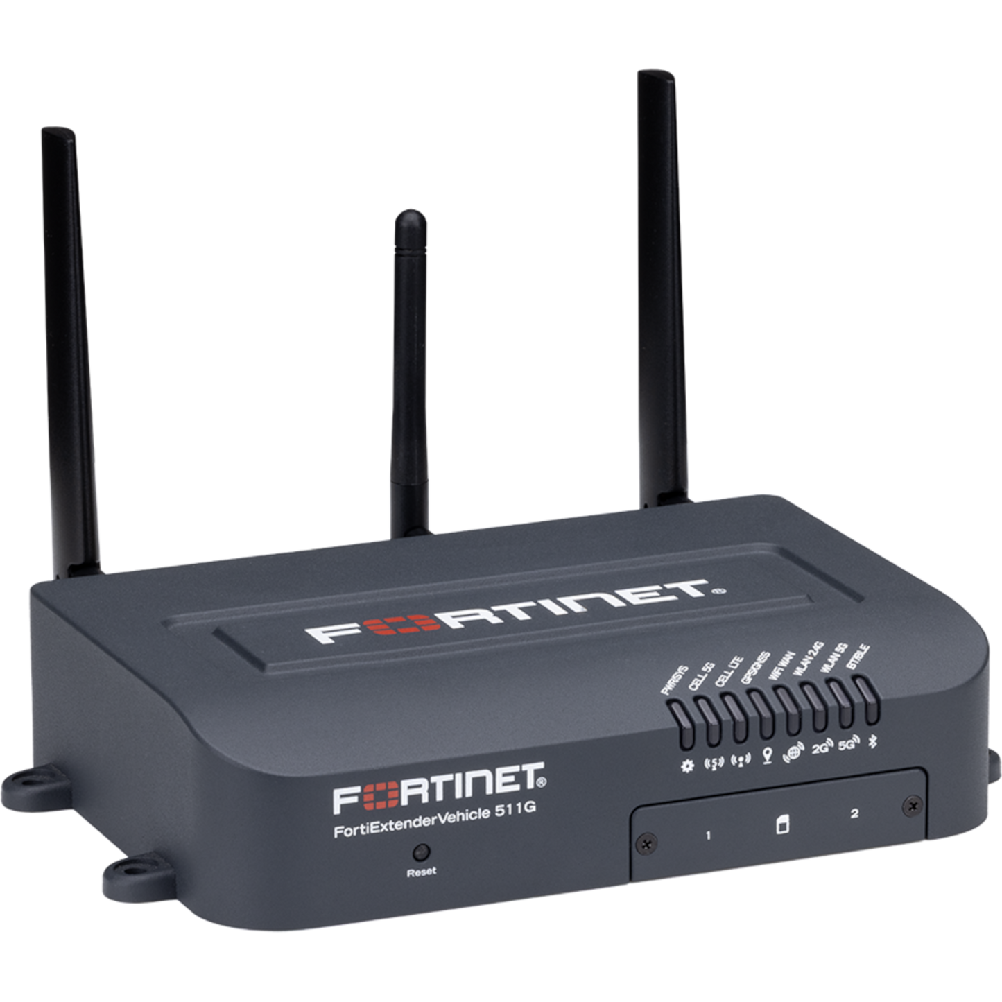 FortiExtenderVehicle-511G Rugged Broadband Wireless WAN Router for Vehicle and OT applications with 1x "Dual SIM 5G Sub-6GHz M.2 Module (DL/UL=3.4Gbps/0.46Gbps)" + 1x reserved eSIM for NA/EMEA/APAC Carriers. It has 1x 2.5GE WAN + 4x GE LAN RJ [FEV-511G-E]