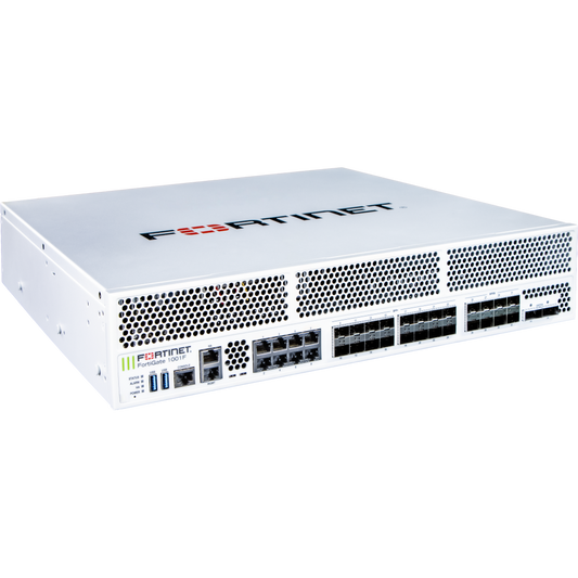 FortiGate-1000F-LENC 2x 100GE QSFP28 slots , 8x 25GE SFP28 slots, 16x 10GE SFP+ slots, 8x 10GE BASE-T RJ45 ports, 1x 1GE MGMT port, 1x 2.5GE HA port, SPU NP7 and CP9 hardware accelerated, dual AC power supplies. [FG-1000F-LENC]