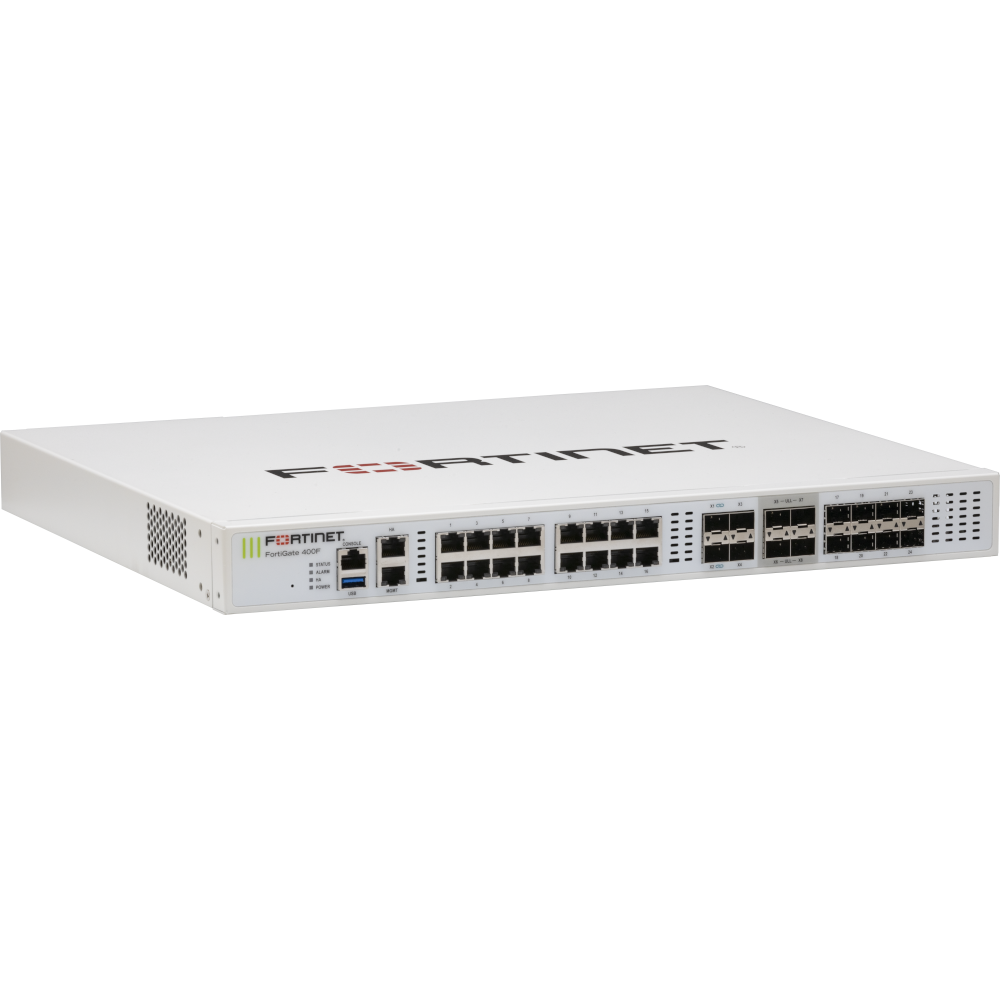 FortiGate-401F-DC 18 x GE RJ45 ports (including 1 x MGMT port, 1 X HA port, 16 x switch ports), 8 x GE SFP slots, 8 x 10GE SFP+ slots, SPU NP7 and CP9 hardware accelerated, 960GB onboard SSD storage, dual DC power supplies [FG-401F-DC]