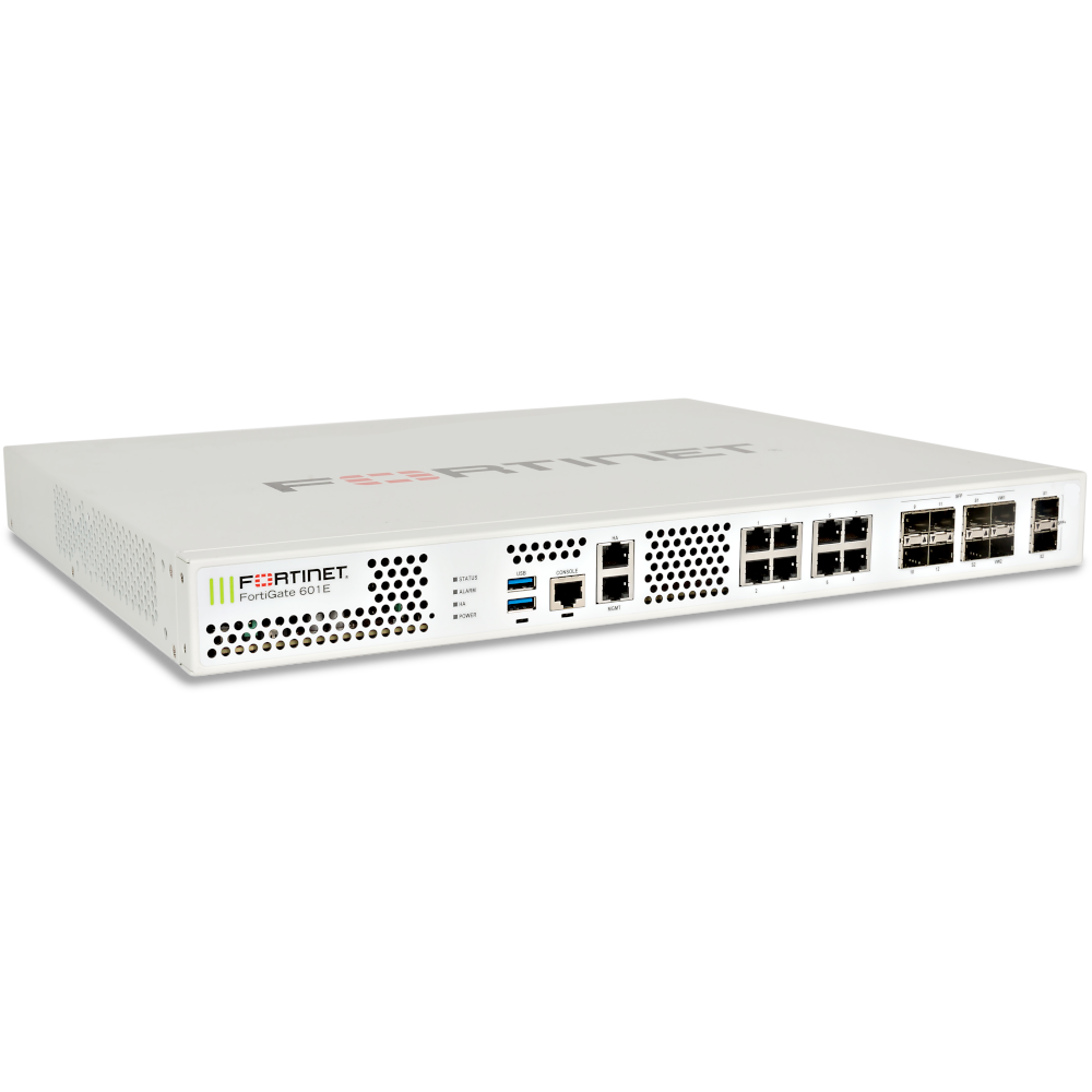 FortiGate-601E-LENC 2 x 10GE SFP+ slots, 10 x GE RJ45 ports (including 1 x MGMT port, 1 X HA port, 8 x switch ports), 8 x GE SFP slots, SPU NP6 and CP9 hardware accelerated, 2x 240GB onboard SSD storage [FG-601E-LENC]