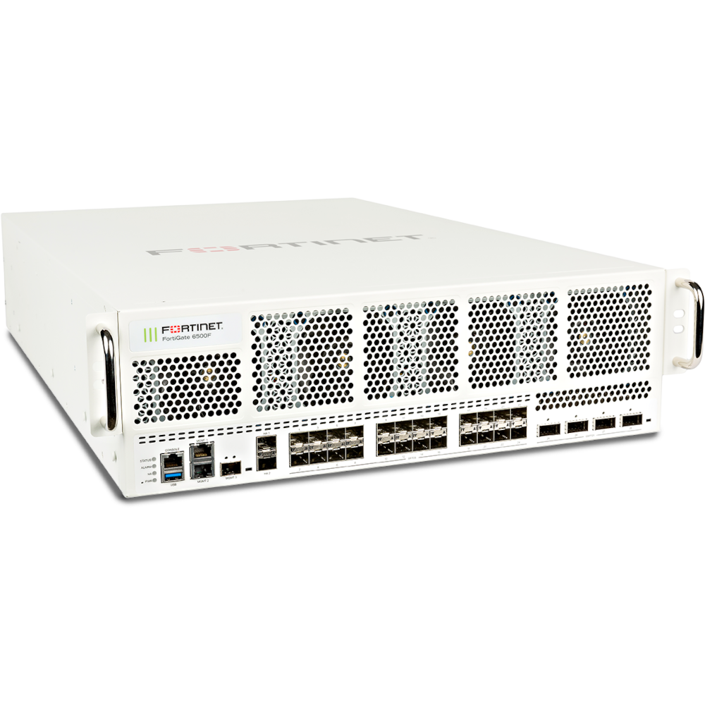 FortiGate-6500F-DC 4 slots QSFP28 100/40GE, 24 slots SFP+ 25/10GE, 2 portas de gestão RJ45 1GE, 2 portas HA SFP+ 10GE, 1 porta MGMT SFP+ 10GE e 2 fontes de alimentação CC [FG-6500F-DC]