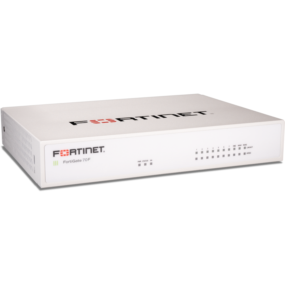 FortiGate-70F 10 x GE RJ45 ports (including 7 x Internal Ports, 2 x WAN Ports, 1 x DMZ Port).FG-XX-HA SKUs must to be bought in pairs and entitle HA pair to leverage single service contracts. (limited to Enterprise, UTP and ATP bundles only) [FG-70F-HA]