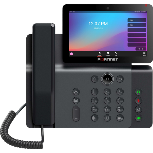 FortiFone-780B Executive video IP phone with 7” adjustable touch screen, built in 5 MP camera, 116 programmable keys, 2.4GHz/5G Wi-Fi, and 10/100/1000 LAN and PC connections. [FON-780B]