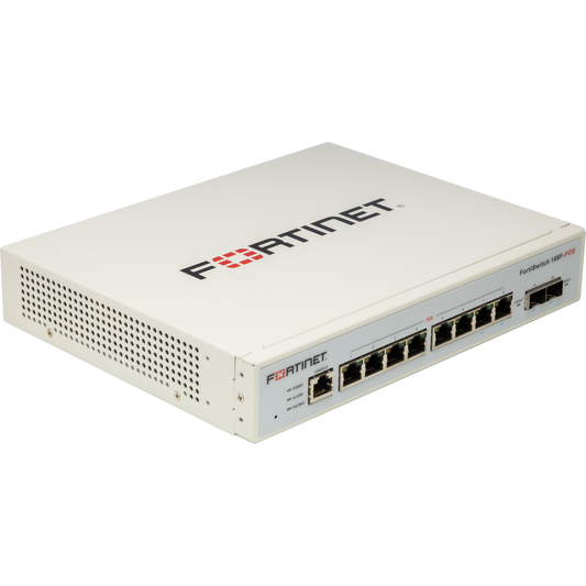 FortiSwitch-108F-POE Fanless L2+ management switch with 8xGE + 2xSFP + 1xRJ45 console and automatic limited 65W POE [FS-108F-POE]