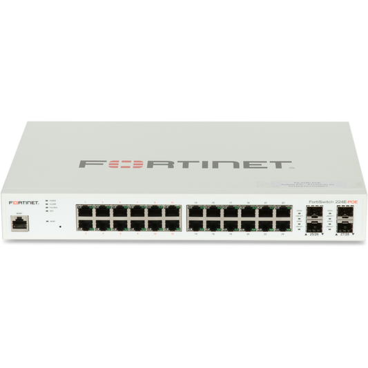 FortiSwitch-224E-POE Layer 2/3 FortiGate switch controller compatible PoE+ switch with 24 x GE RJ45 ports, 4 x GE SFP, with automatic Max 180W POE output limit [FS-224E-POE]