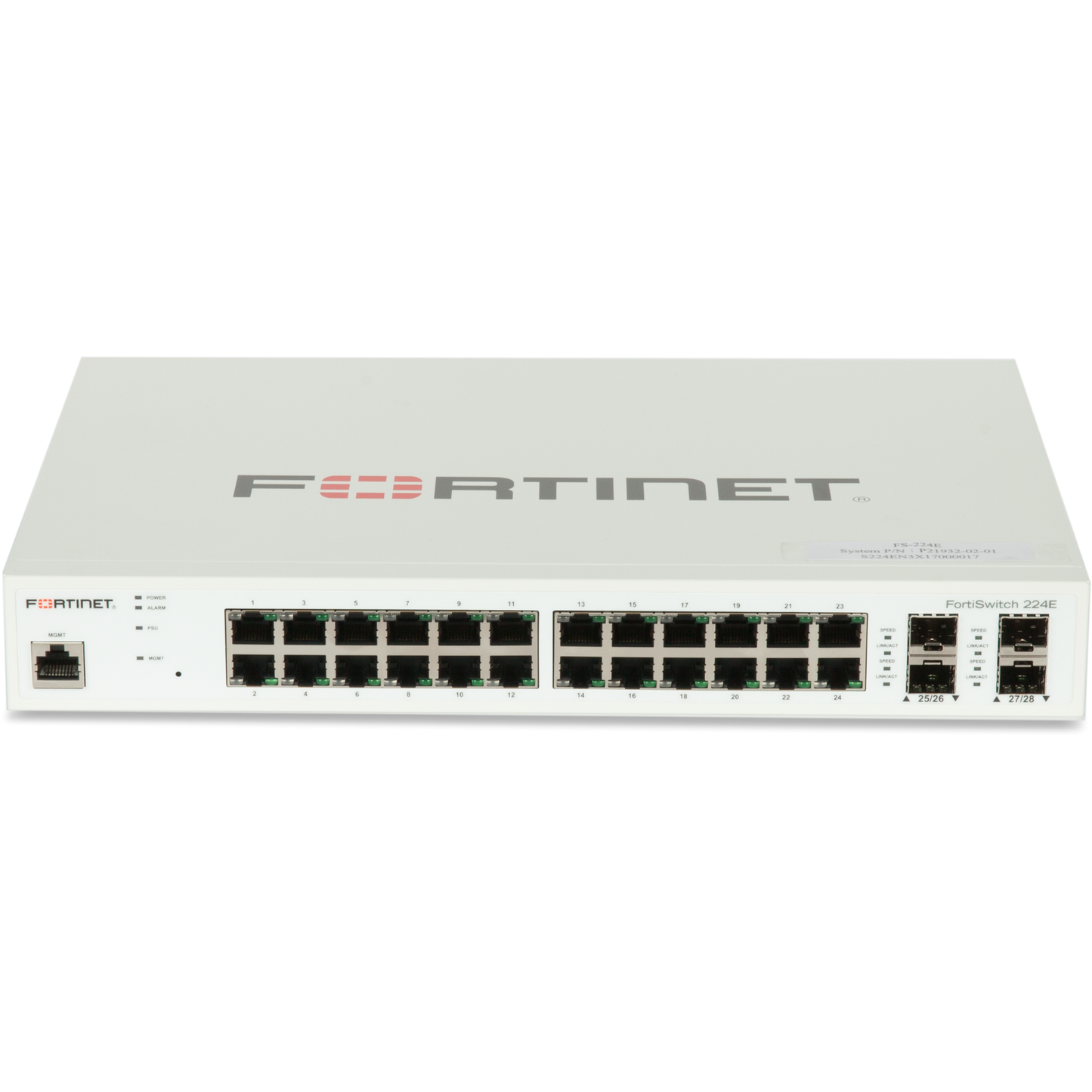 FortiSwitch-224E Switch compatível com o controlador FortiGate de nível 2/3 com 24 portas GE RJ45, 4 portas GE SFP [FS-224E]