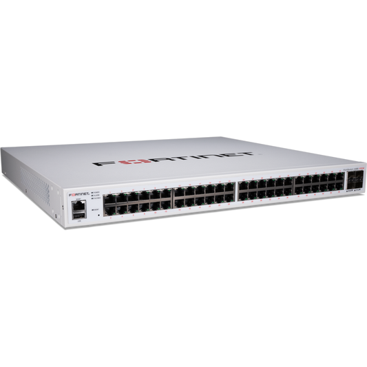 FortiSwitch-448E-FPOE Layer 2/3 FortiGate switch controller compatible PoE+ switch with 48 x GE RJ45 ports, 4 x 10 GE SFP+, with automatic Max 772W POE output limit [FS-448E-FPOE]