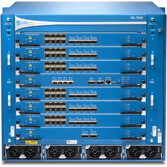 PA-7050 Base DC Hardware Bundle. Includes DC Chassis, 4xDC power supplies, 2xFan Trays, Fan Filter, Switch Management Card, and Logging Card, lab use only. [PAN-PA-7050-DC-SYS-LAB]