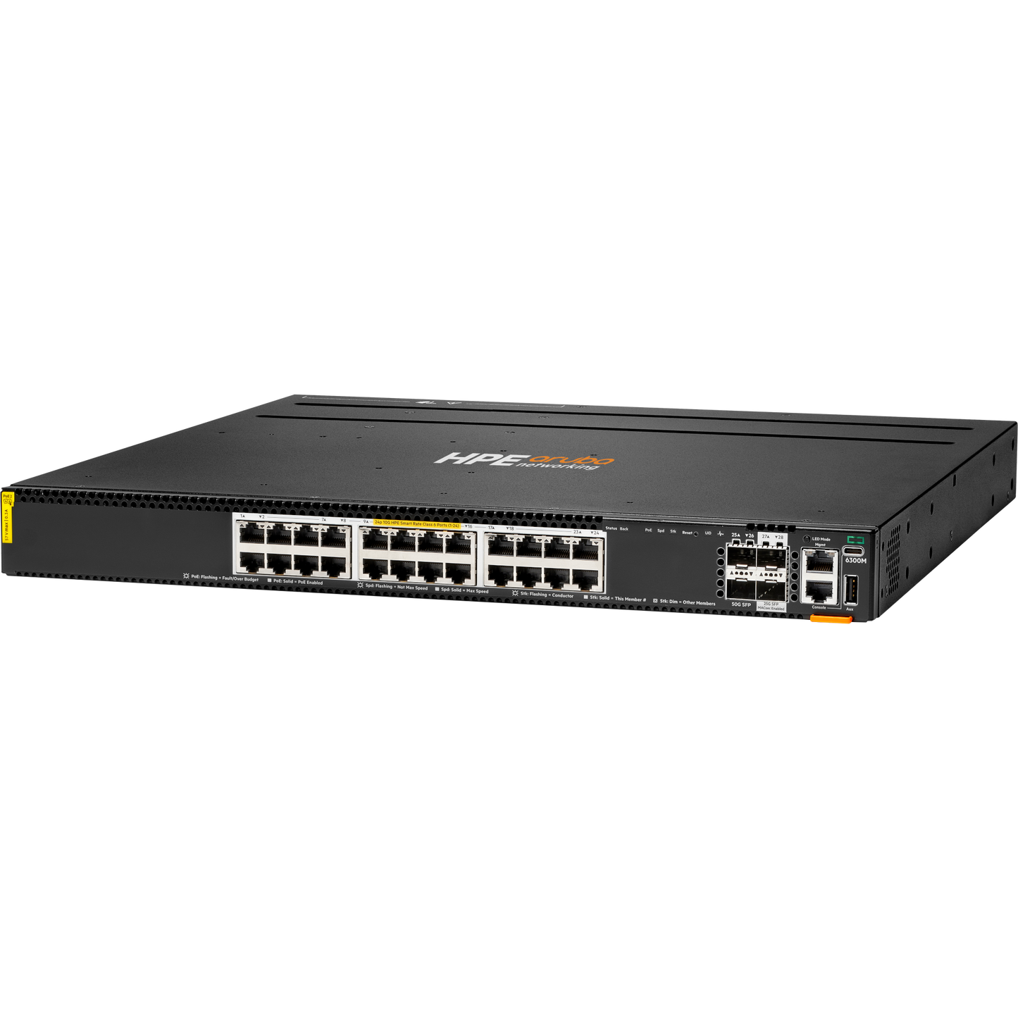 HPE Aruba Networking CX 6300M 24p HPE Smart Rate 1G/2.5G/5G/10G Class6 PoE 2p 50G 2p 25G Switch